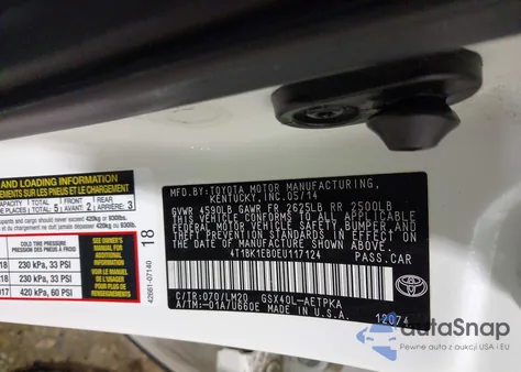 2014 Toyota Avalon Limited from USA, damaged, VIN 4T1BK1EB0EU117124